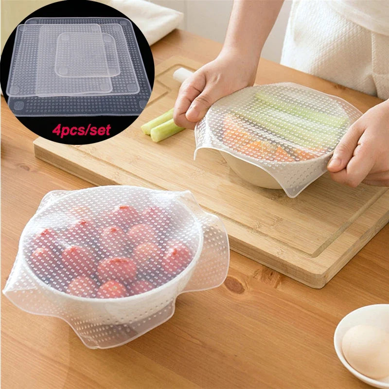 Reusable Silicone Bowl Covers: Stretch Lids Set of 4
