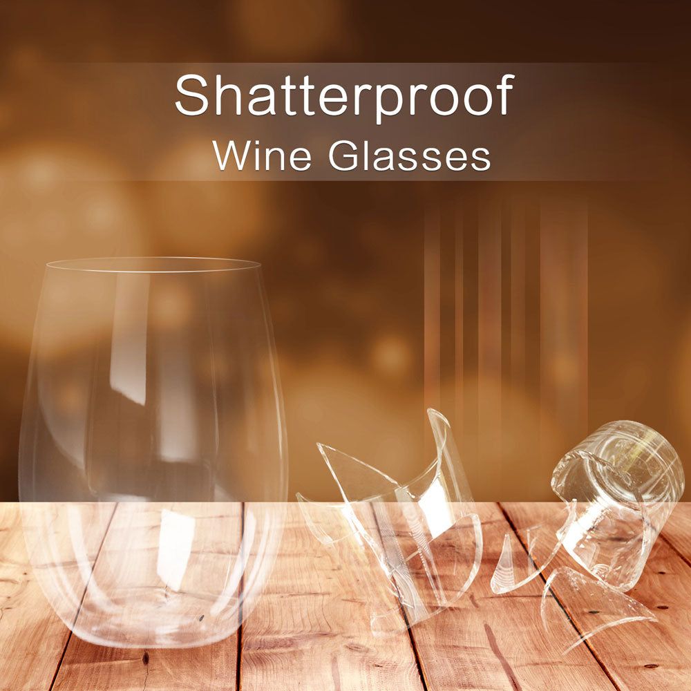 Shatterproof Stemless Wine Glasses Set, Unbreakable