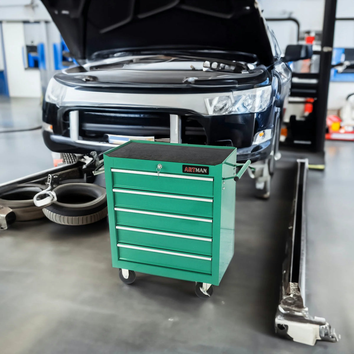 5 Drawer Rolling Tool Cart with Locking Top Drawer
