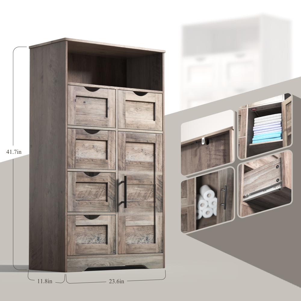 Grey Floor Cabinet with Drawers and Adjustable Shelves