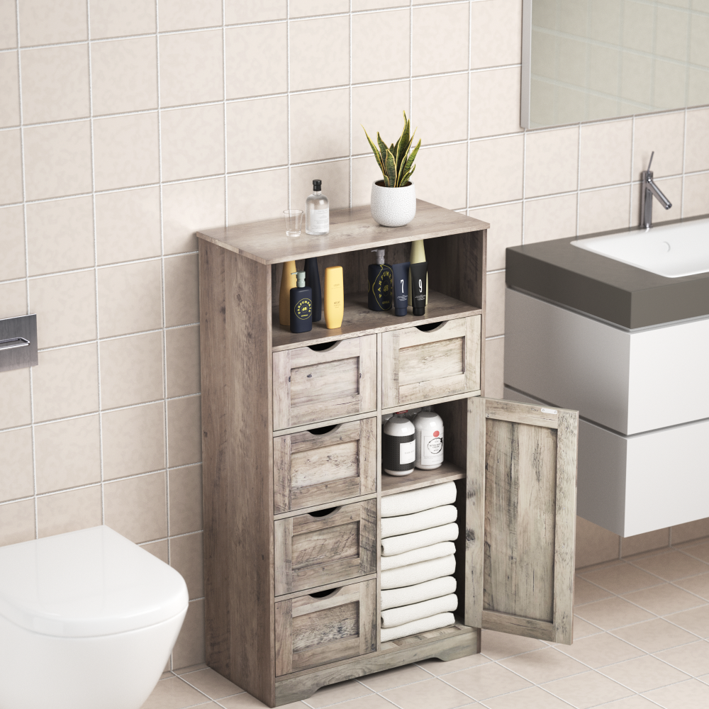Grey Floor Cabinet with Drawers and Adjustable Shelves