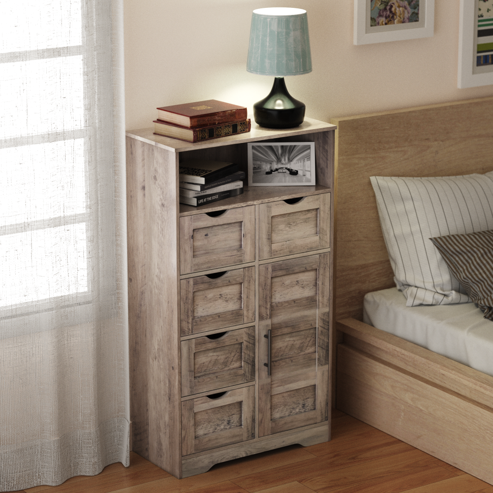 Grey Floor Cabinet with Drawers and Adjustable Shelves