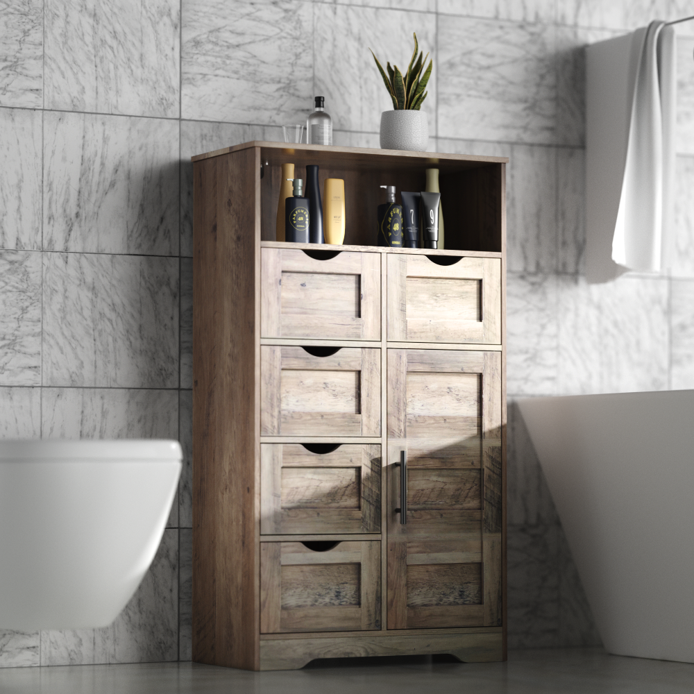 Grey Floor Cabinet with Drawers and Adjustable Shelves