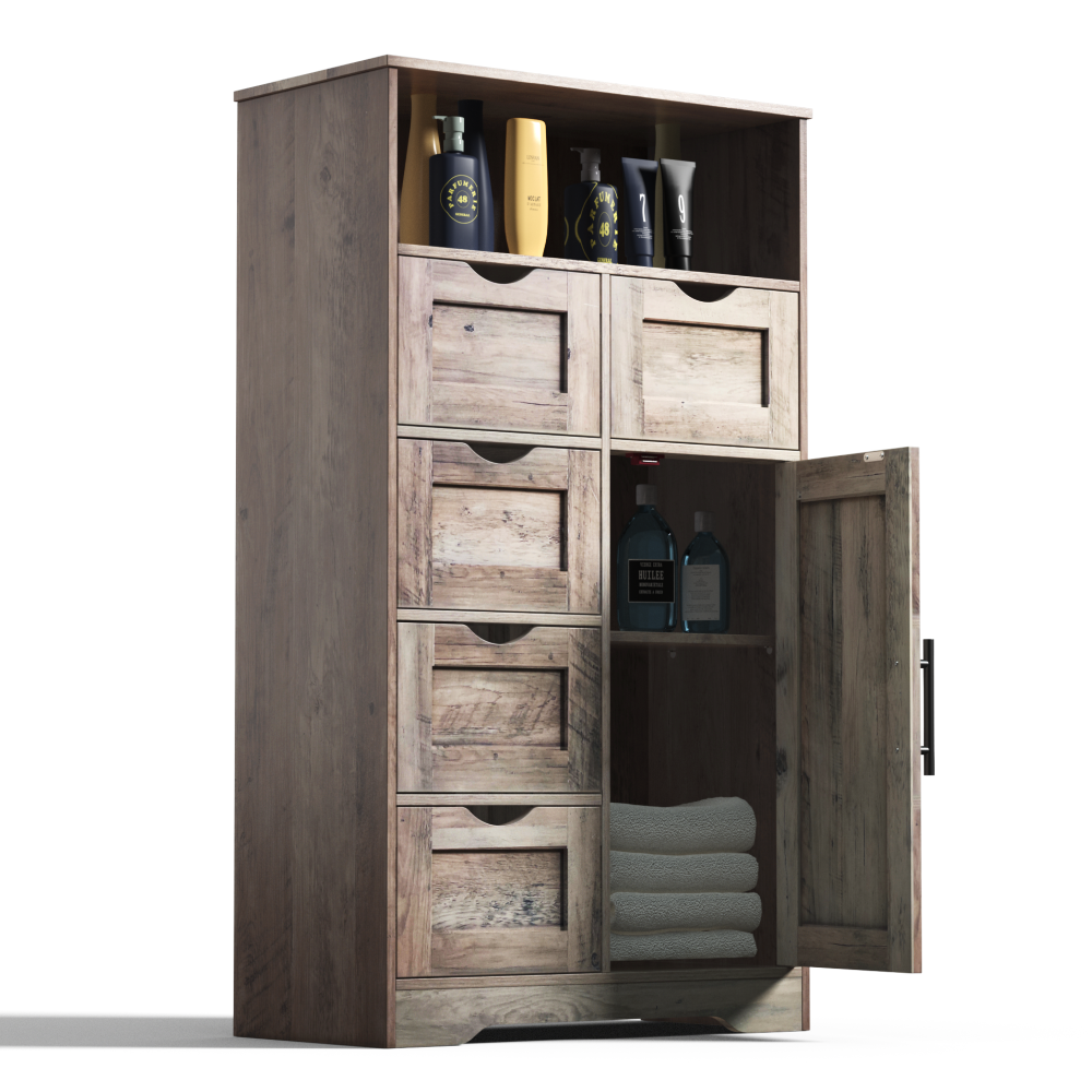 Grey Floor Cabinet with Drawers and Adjustable Shelves