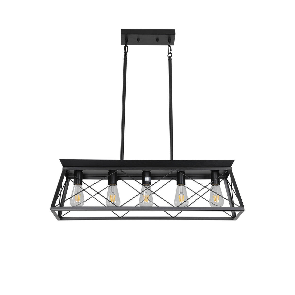 5-Light Black Farmhouse Island Pendant Light for Dining