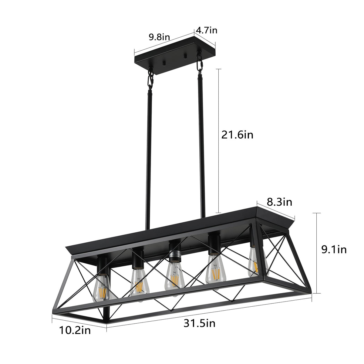 5-Light Black Farmhouse Island Pendant Light for Dining