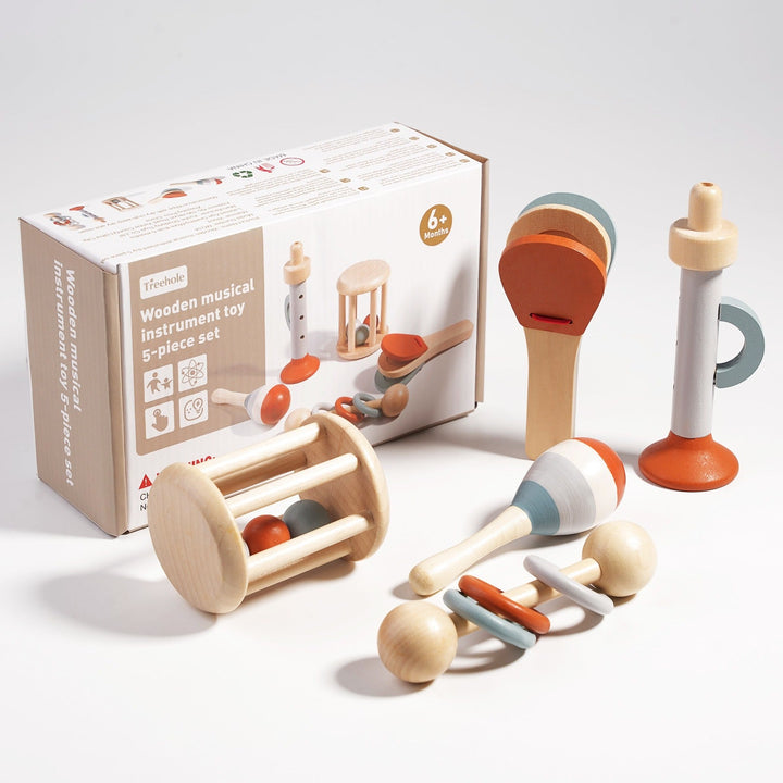 Baby Musical Instruments: 5-Piece Wooden Sensory Set