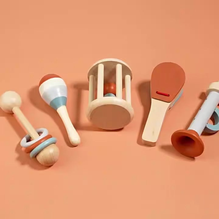 Baby Musical Instruments: 5-Piece Wooden Sensory Set