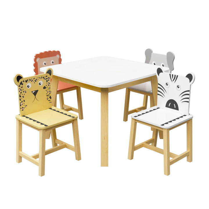 Kids Table and Chair Set: 4 Animal Chairs for Play