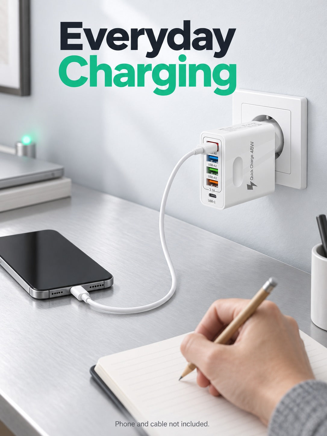 5-Port 48W USB Wall Charger with USB-C PD Fast Charging