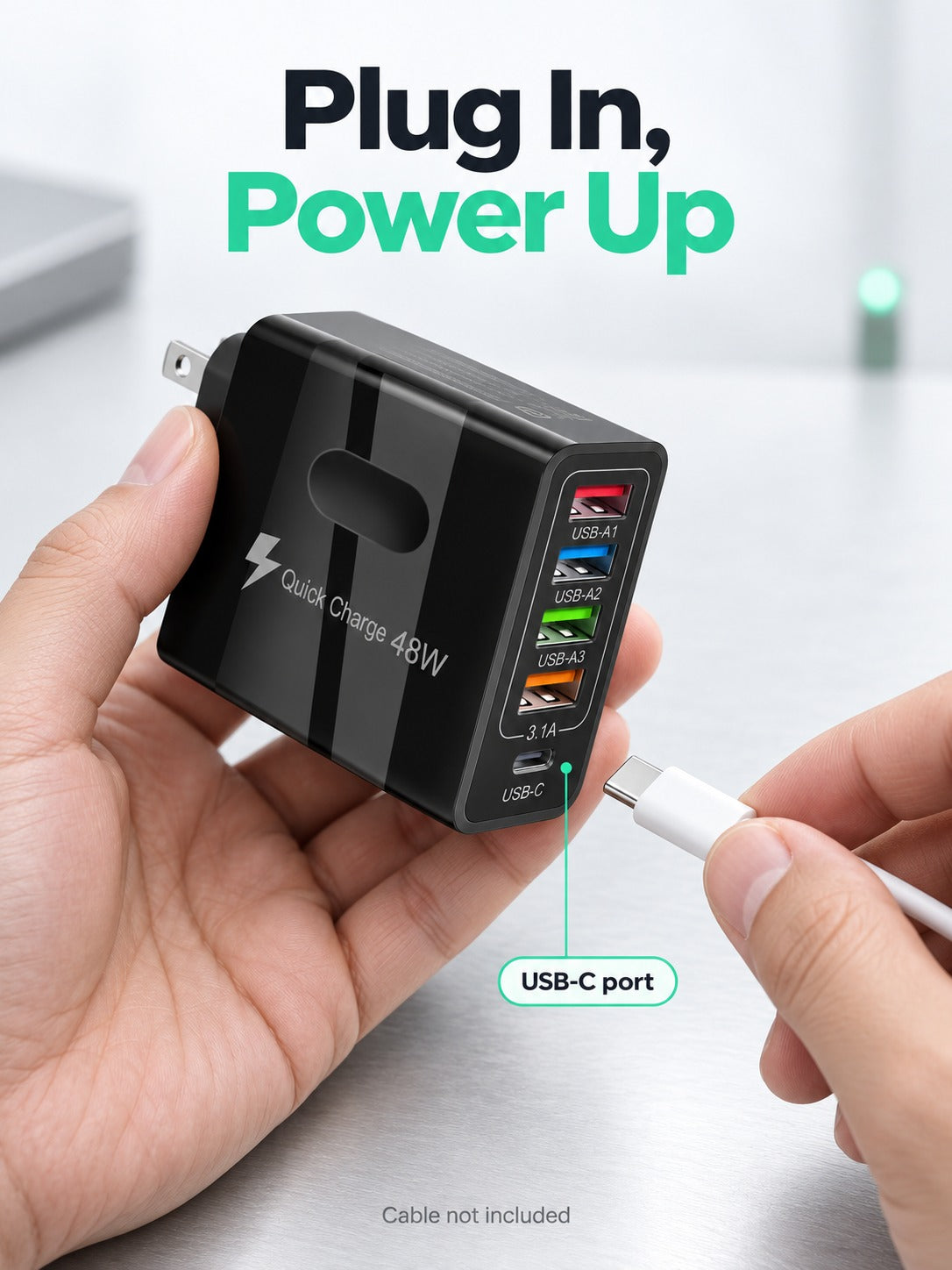 5-Port 48W USB Wall Charger with USB-C PD Fast Charging