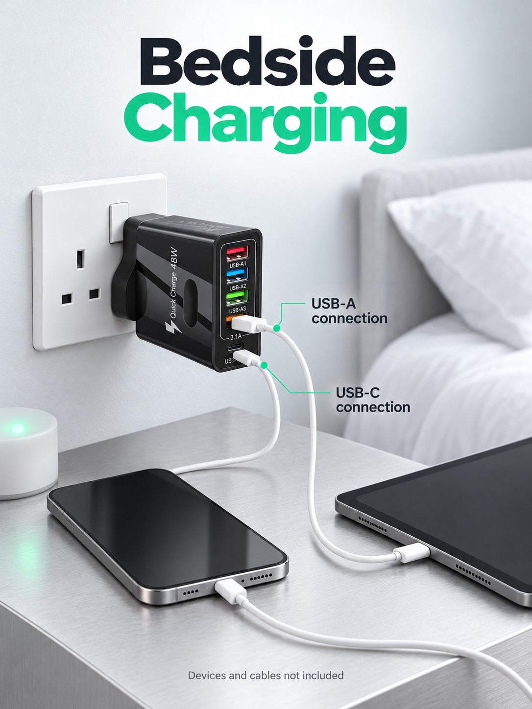5-Port 48W USB Wall Charger with USB-C PD Fast Charging