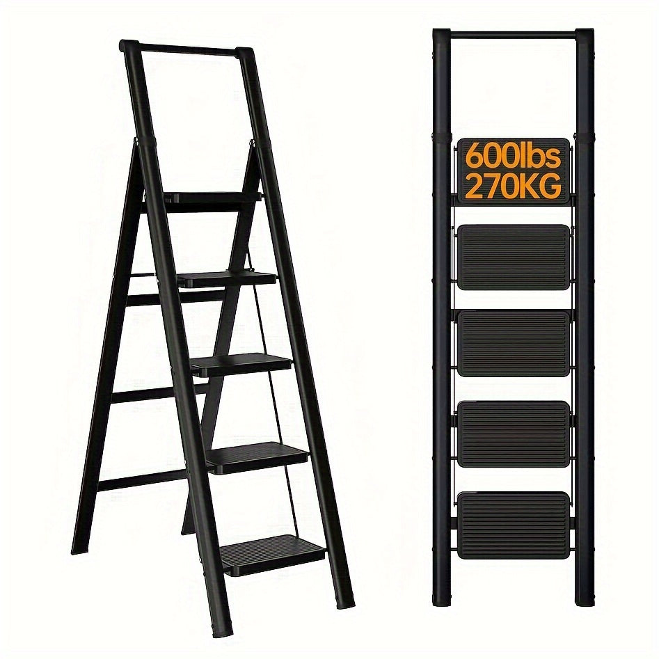 Folding Step Stool Ladder, 5 Step, 600lb Capacity