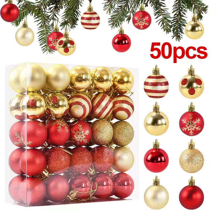 50-Piece Red and Gold Christmas Tree Ornament Collection