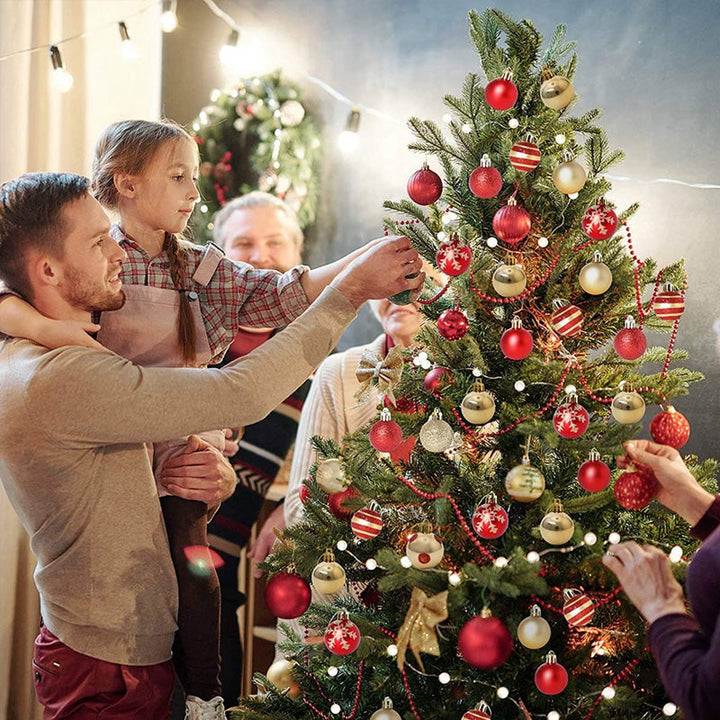 50-Piece Red and Gold Christmas Tree Ornament Collection