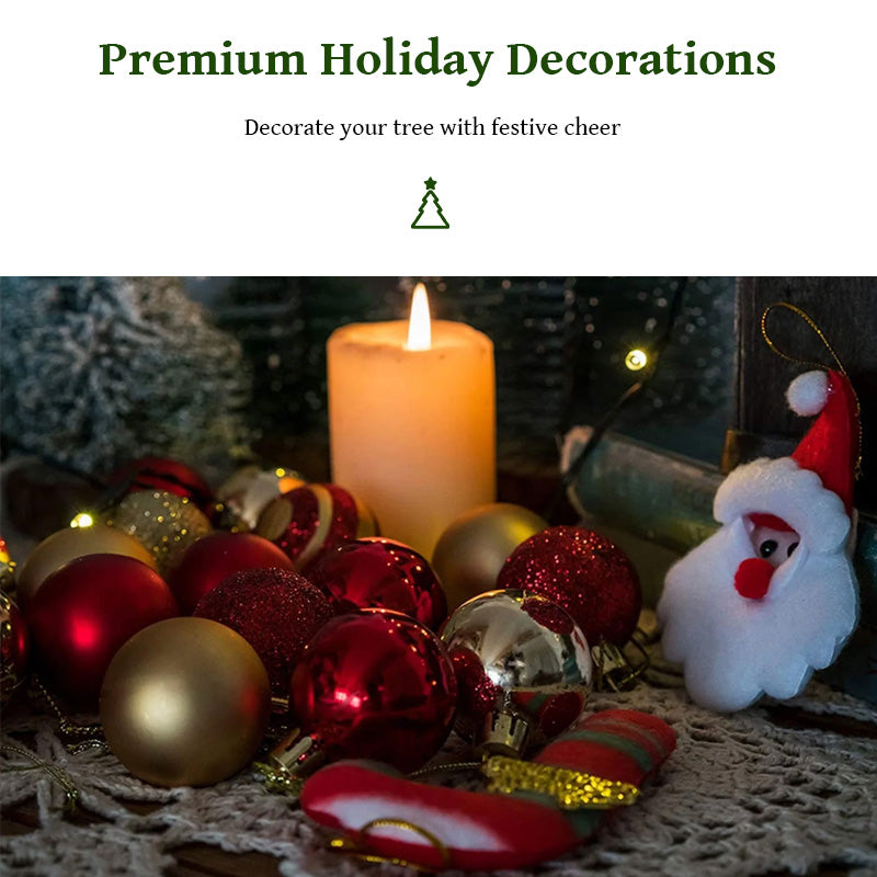 50-Piece Red and Gold Christmas Tree Ornament Collection