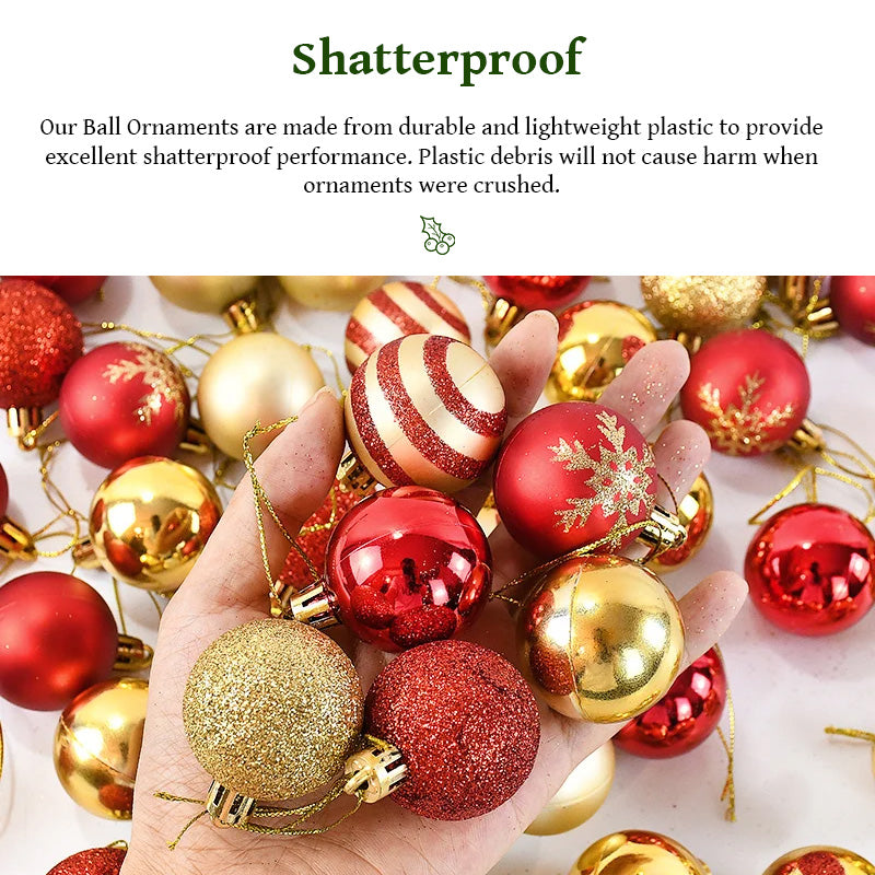 50-Piece Red and Gold Christmas Tree Ornament Collection