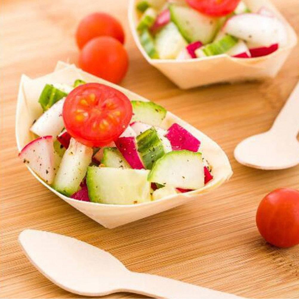 Disposable Birch Wood Serving Boats for Parties, 50 Pack