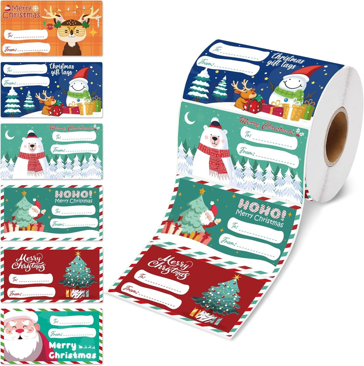 Christmas Gift Labels: 500 Stickers, 6 Festive Designs