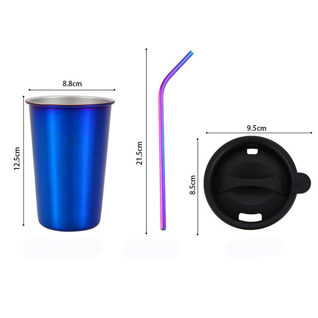 500ml Stainless Steel Travel Mug with Metal Straw & Lid