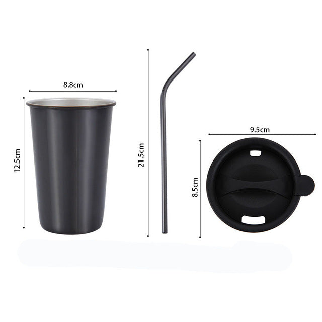 500ml Stainless Steel Travel Mug with Metal Straw & Lid