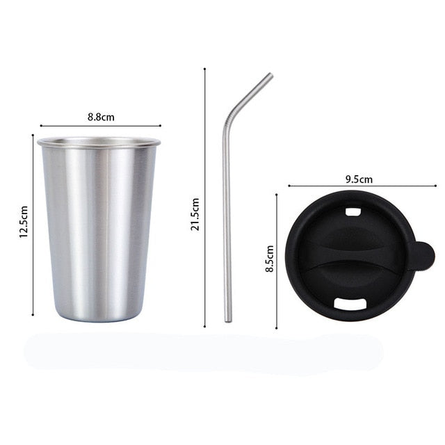 500ml Stainless Steel Travel Mug with Metal Straw & Lid