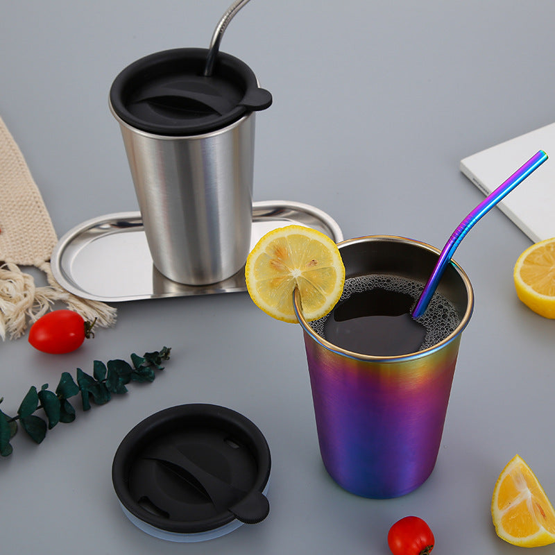 500ml Stainless Steel Travel Mug with Metal Straw & Lid