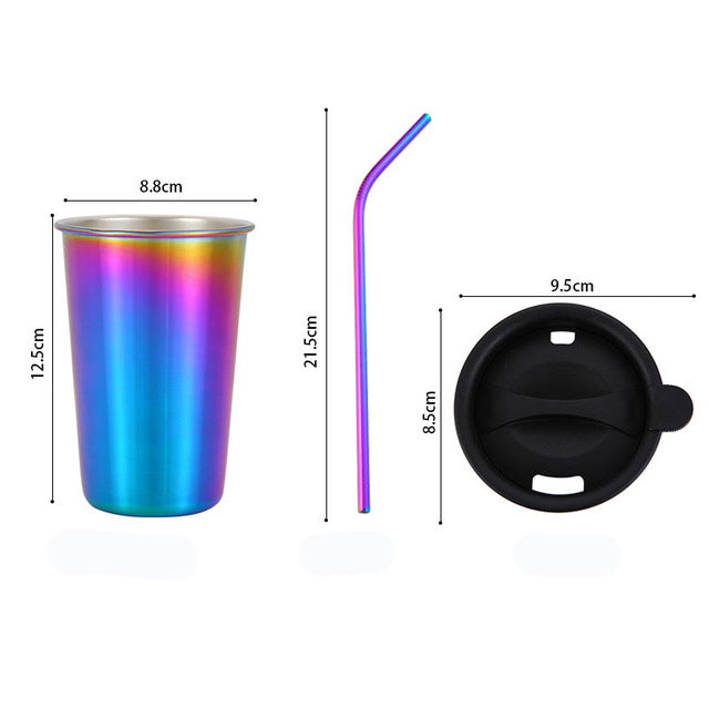 500ml Stainless Steel Travel Mug with Metal Straw & Lid