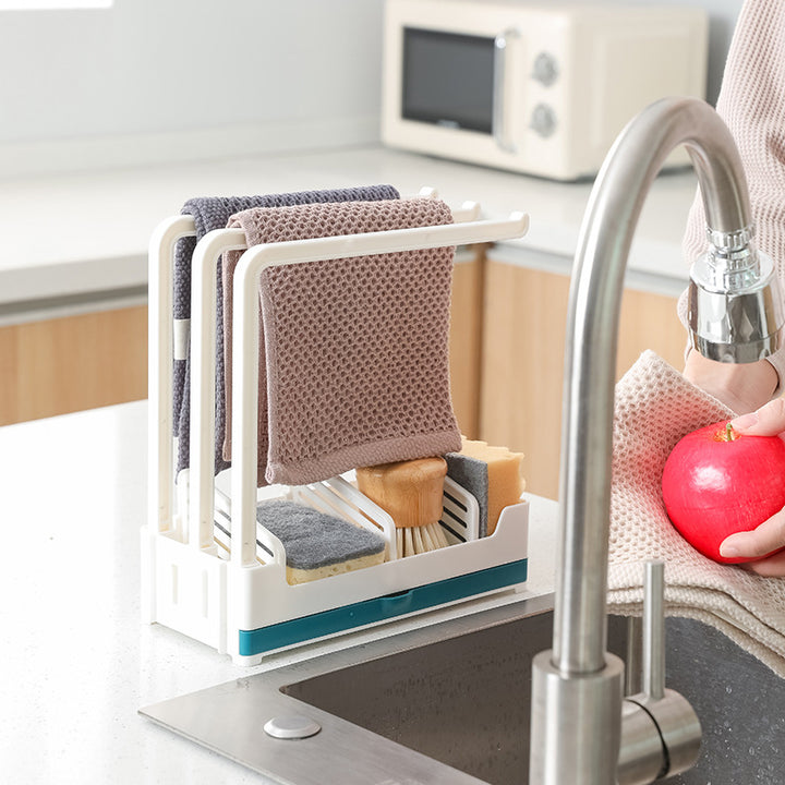Wall-Mount Kitchen Sink Rack for Drying Cloths & Sponges
