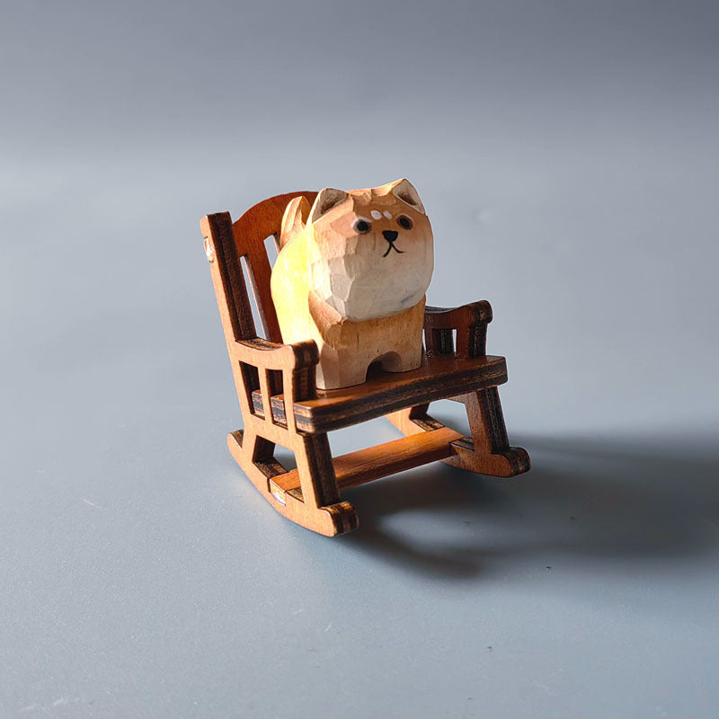 Wooden Animal Ornament with Mini Rocking Chair Decor
