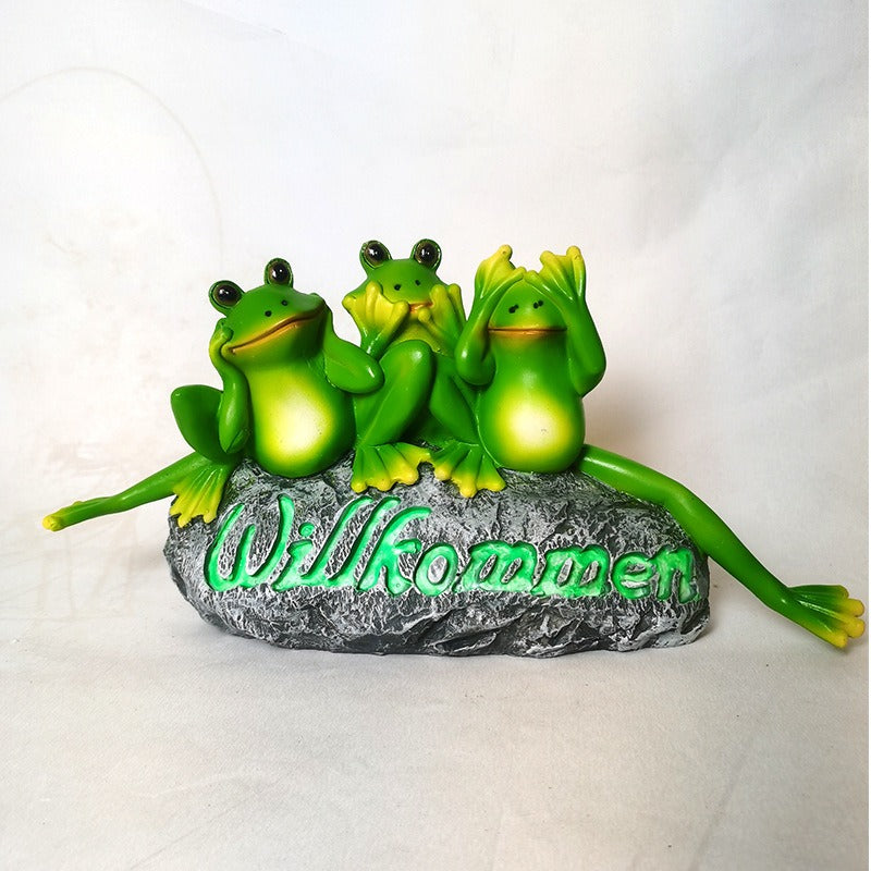 Resin Frog Welcome Sign for Outdoor Garden Decor Art