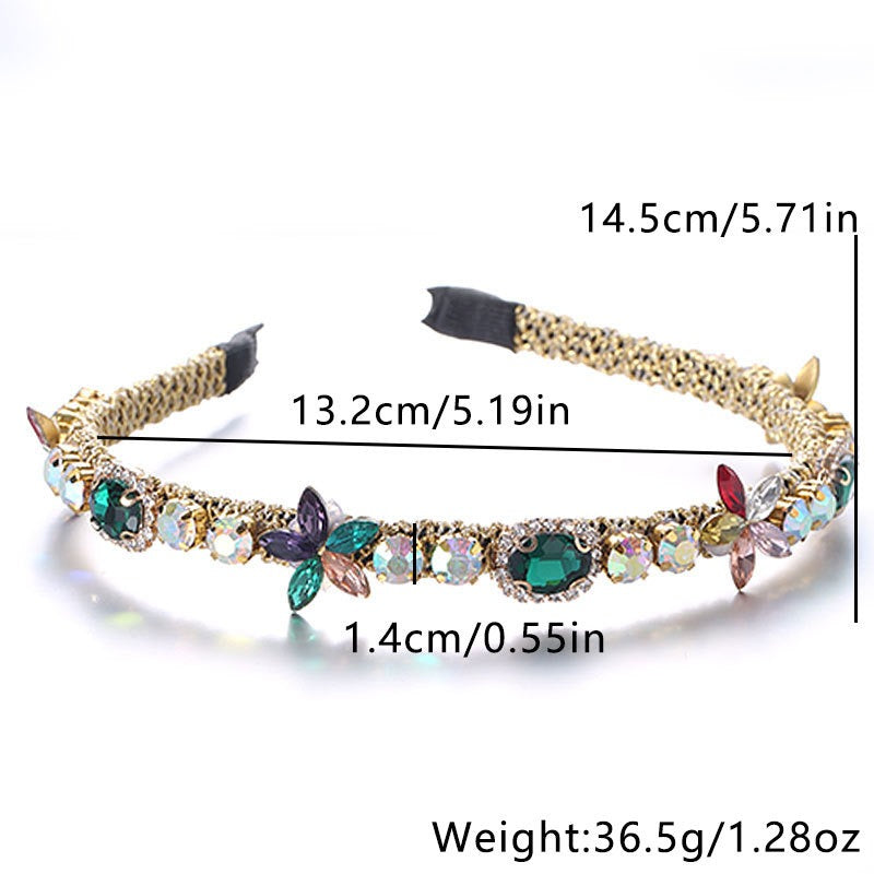Crystal Flower Hair Hoop with Multicolor Glass Diamonds