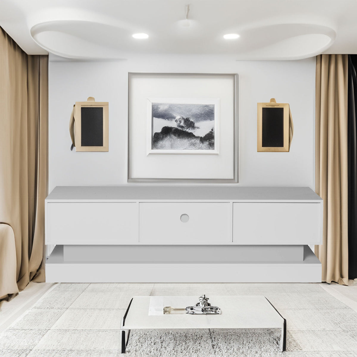 High Gloss White TV Stand with LED Lights for 55 Inch TVs