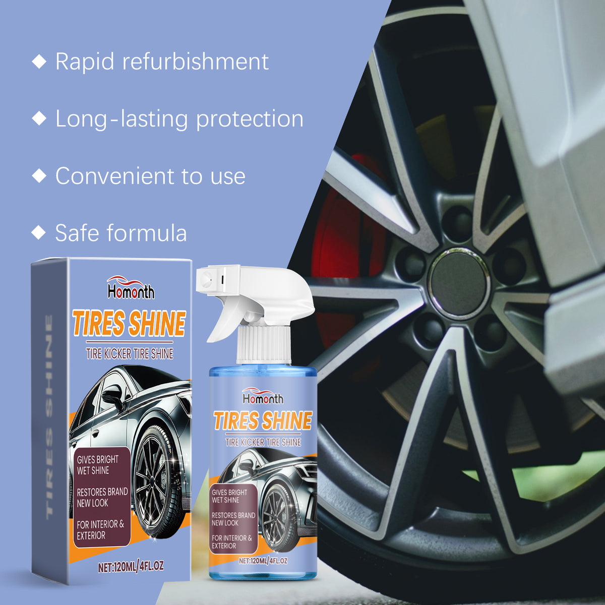 Tire Shine Spray for Deep Black, Wet-Look Protection