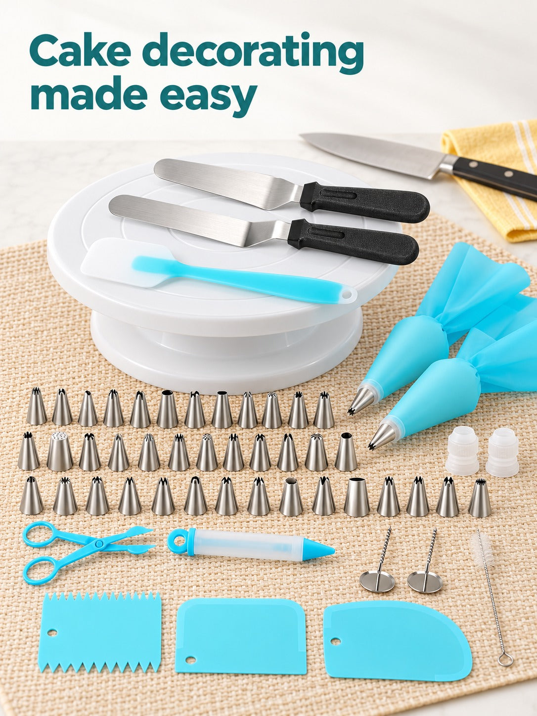 52 Piece Cake Decorating Kit with Turntable & Piping Tips