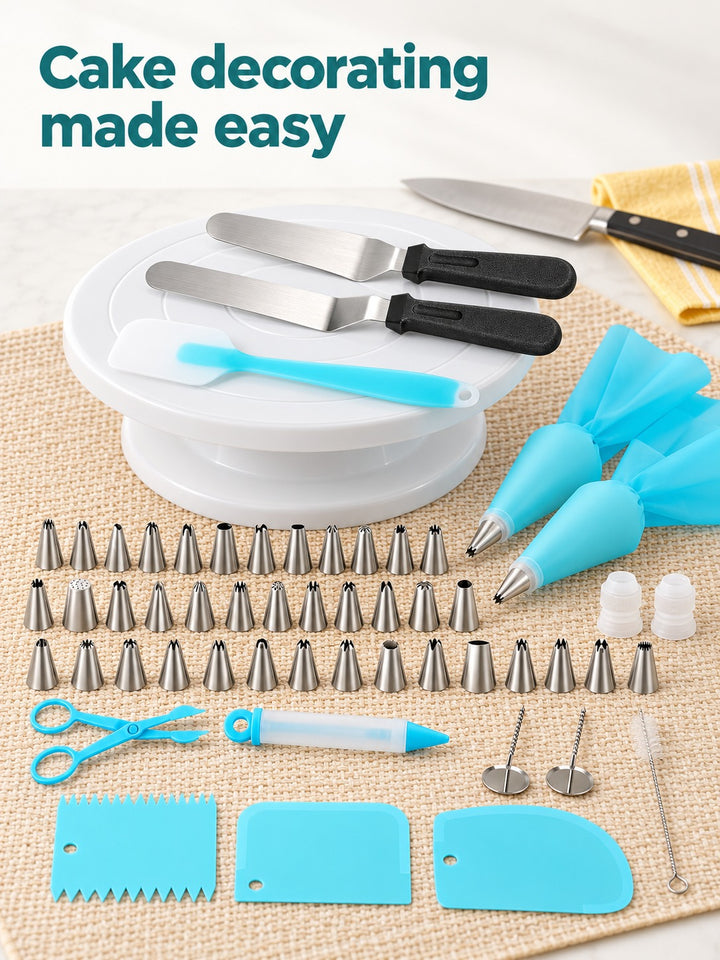 52 Piece Cake Decorating Kit with Turntable & Piping Tips