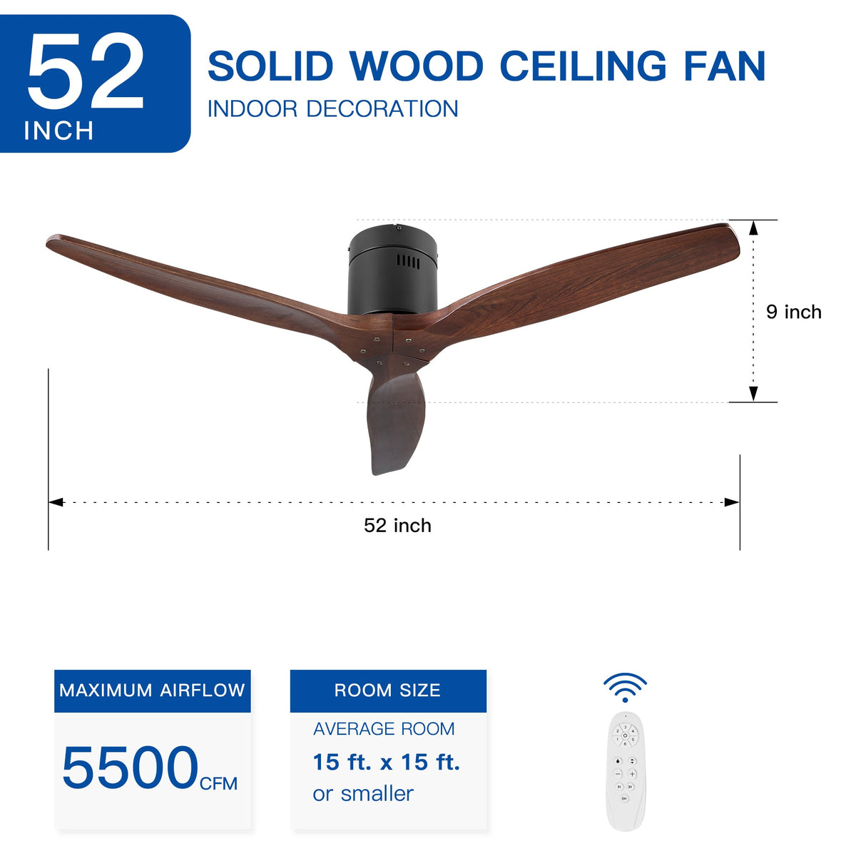 Farmhouse Flush Mount Ceiling Fan, Reversible Wood Blades