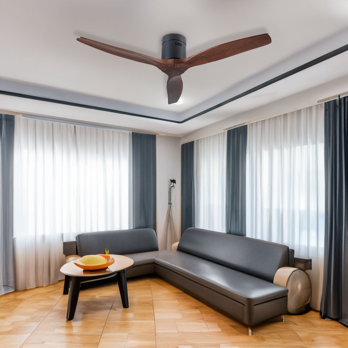 Farmhouse Flush Mount Ceiling Fan, Reversible Wood Blades