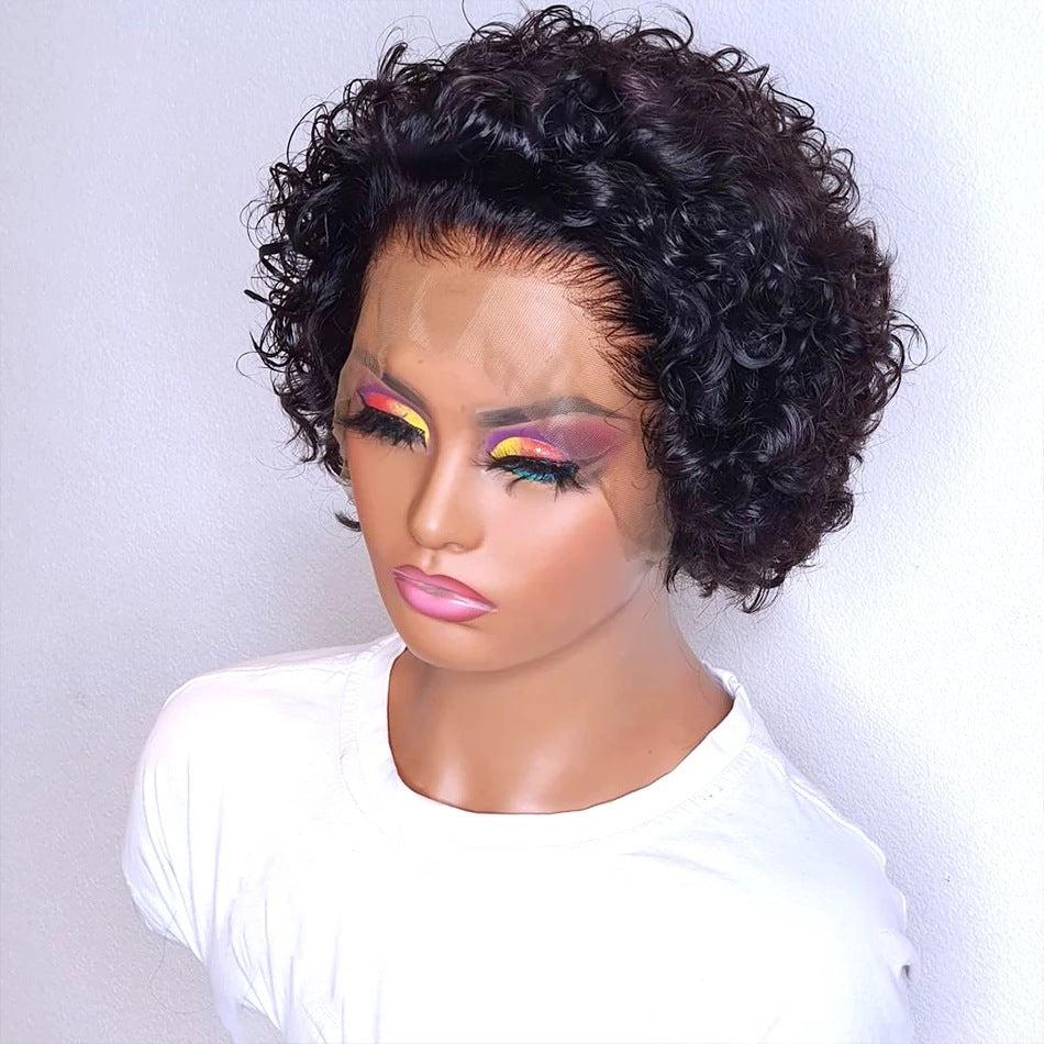 Short Curly Pixie Human Hair Wig With Natural Lace Front