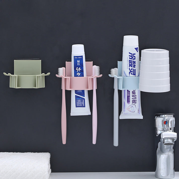 Wall Toothbrush Holder, Punch-Free, with Cup Set Pastel