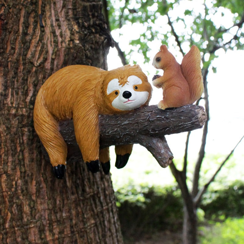 Sloth and Squirrel Tree Hanger Outdoor Garden Decor