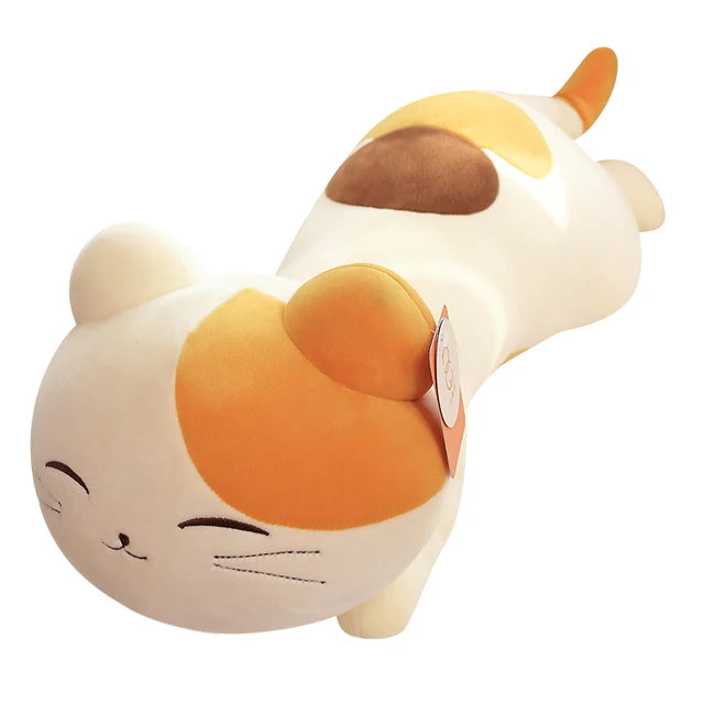 Cozy Crouching Calico Cat Plush Pillow for Sofa and Bed