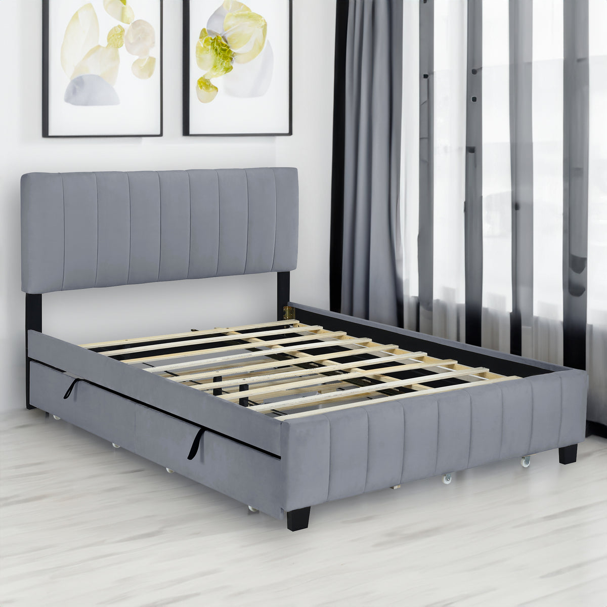 Queen Platform Bed with Drawers and Twin XL Trundle