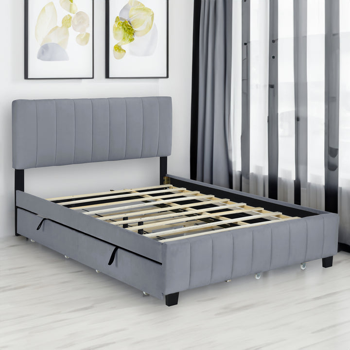 Queen Platform Bed with Drawers and Twin XL Trundle