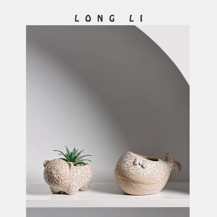 Animal Shape Ceramic Succulent Planter for Desk Decor