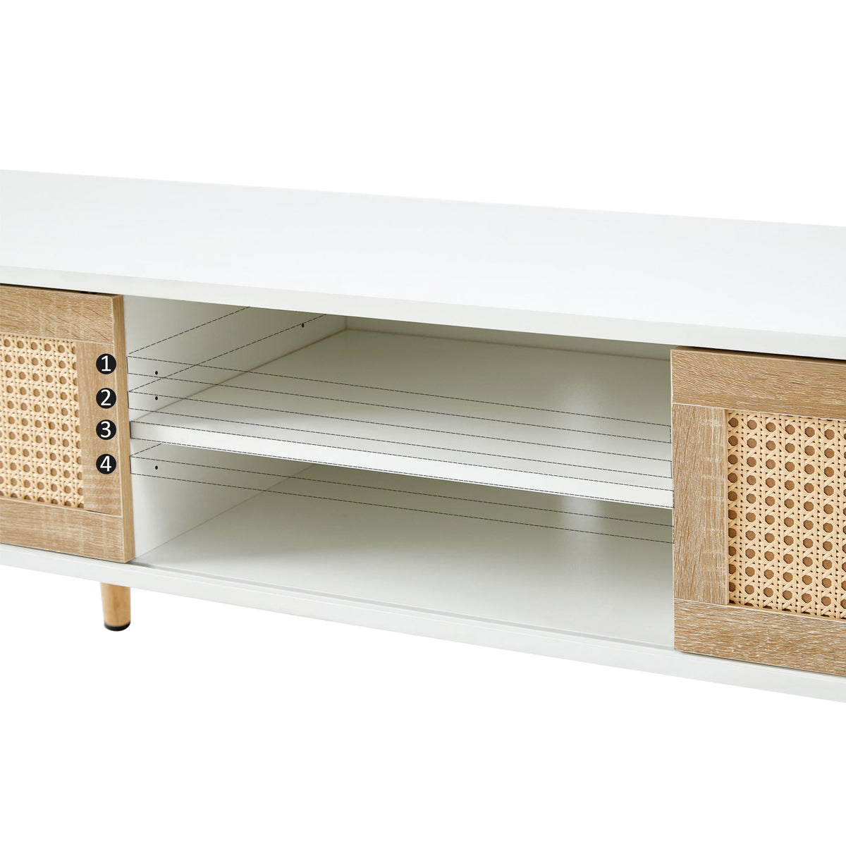 55-Inch Rattan TV Console with Sliding Doors and Storage