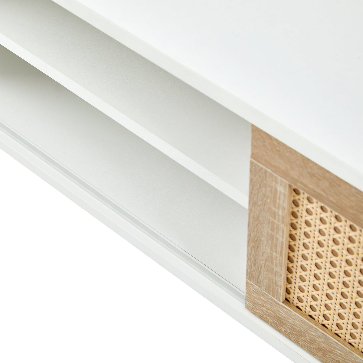 55-Inch Rattan TV Console with Sliding Doors and Storage
