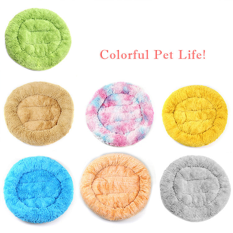 Round Plush Pet Bed for Cozy Winter Indoor Lounging