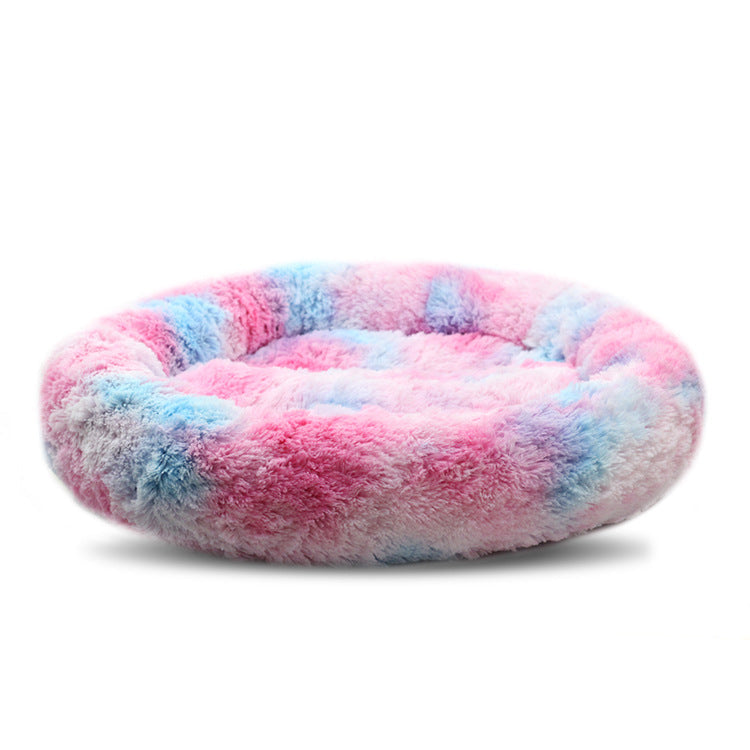 Round Plush Pet Bed for Cozy Winter Indoor Lounging