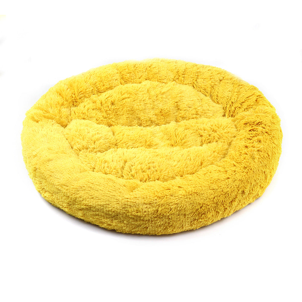 Round Plush Pet Bed for Cozy Winter Indoor Lounging